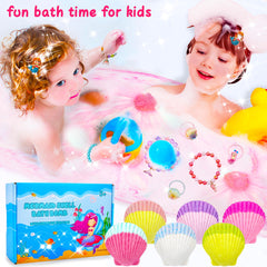 usand Mermaid Bath Bombs produce colorful water and bubbles for playful bath time.