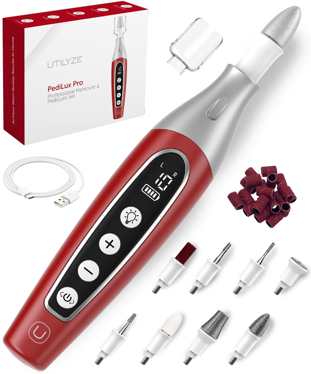 UTILYZE PediLux Pro cordless nail file with LED display for precise, on-the-go nail care
