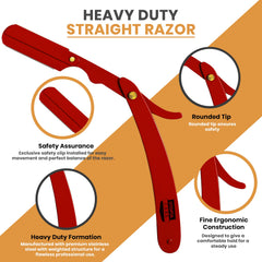 Utopia Care straight razor red blade cover enables safe handling during blade changes.
