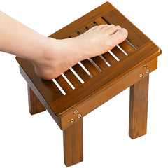 Utoplike Teak Shower Foot Stool front view highlights compact, space-saving design for showers.