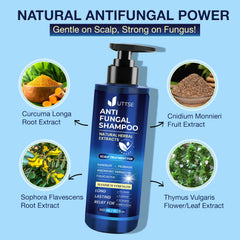 Uttse anti-fungal shampoo application shows easy foam pressing onto the scalp for relief.