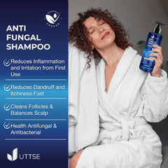 Uttse scalp psoriasis sudsy foam demonstrates cleansing action for flaky scalp areas.