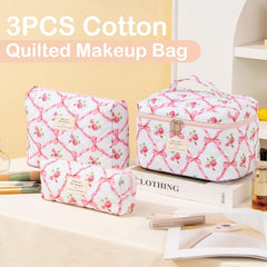 UUYUUY makeup bag pink floral inside view reveals spacious compartments for brushes and liners.