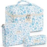 UUYUUY makeup bag set front view with floral quilted design for travel organization