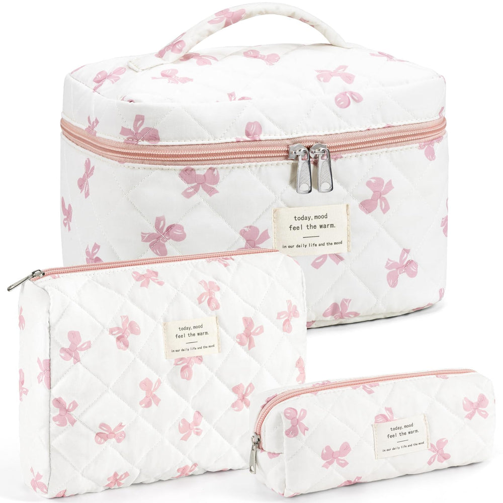 UUYUUY makeup bag floral quilted bow large — spacious travel cosmetic organizer.