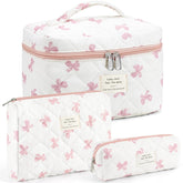 UUYUUY makeup bag floral quilted bow large — spacious travel cosmetic organizer.