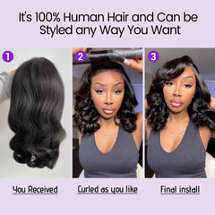 UVVUVV 180% density Brazilian human hair for full-bodied look.