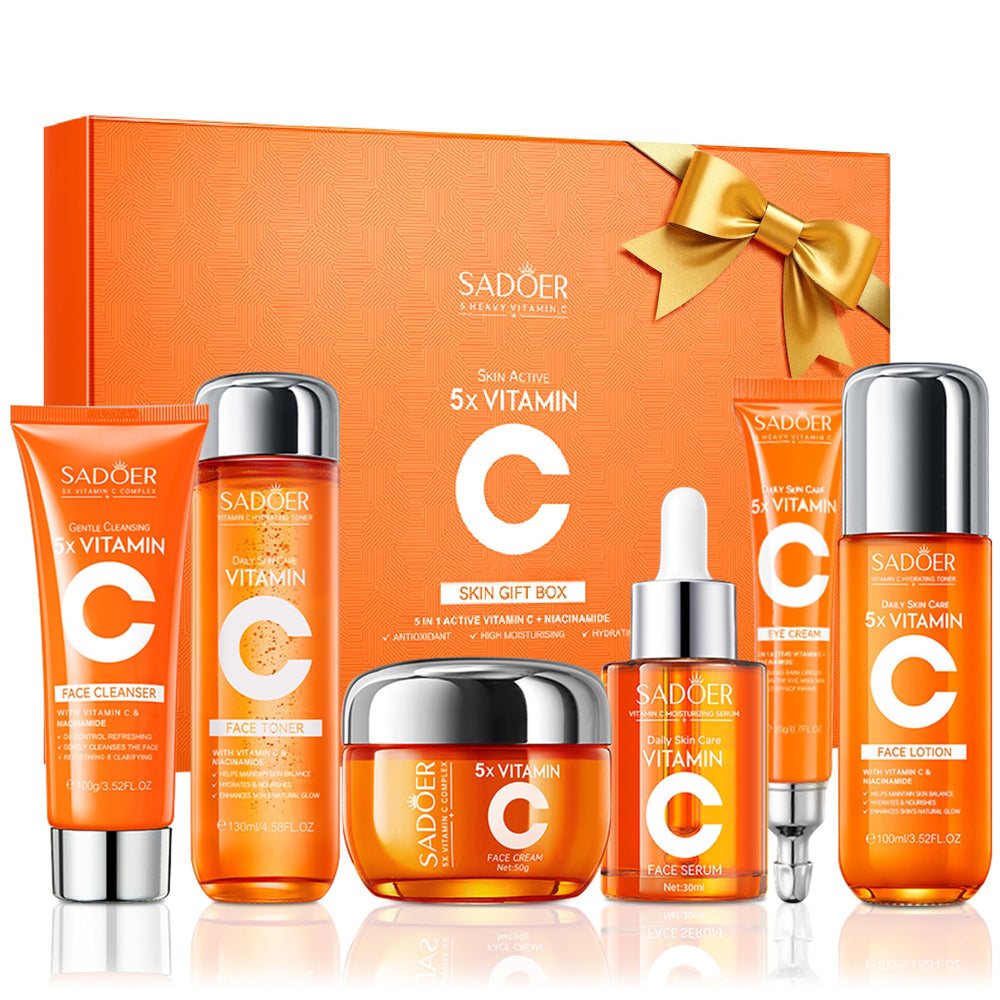 UZTUZT 6-piece skincare set packaging shows a compact routine for busy mornings.