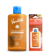 Vacation Chardonnay Oil SPF30 bottle demonstrates travel-friendly sun protection.