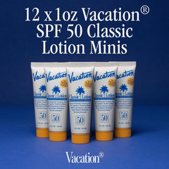 Vacation Mini Classic Lotion SPF 50 travel-pack packaging—mini set perfect for beach parties.