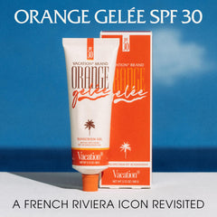 Vacation Orange Gelée balm-to-oil texture close-up highlights skin-nourishing oils for silky feel.