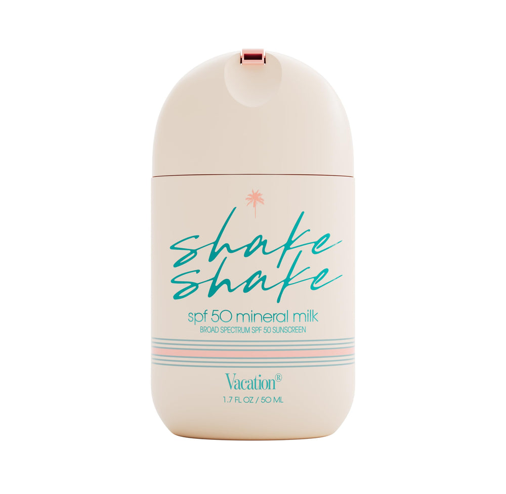 Vacation Shake Shake sunscreen bottle offers daily mineral SPF 50 protection.