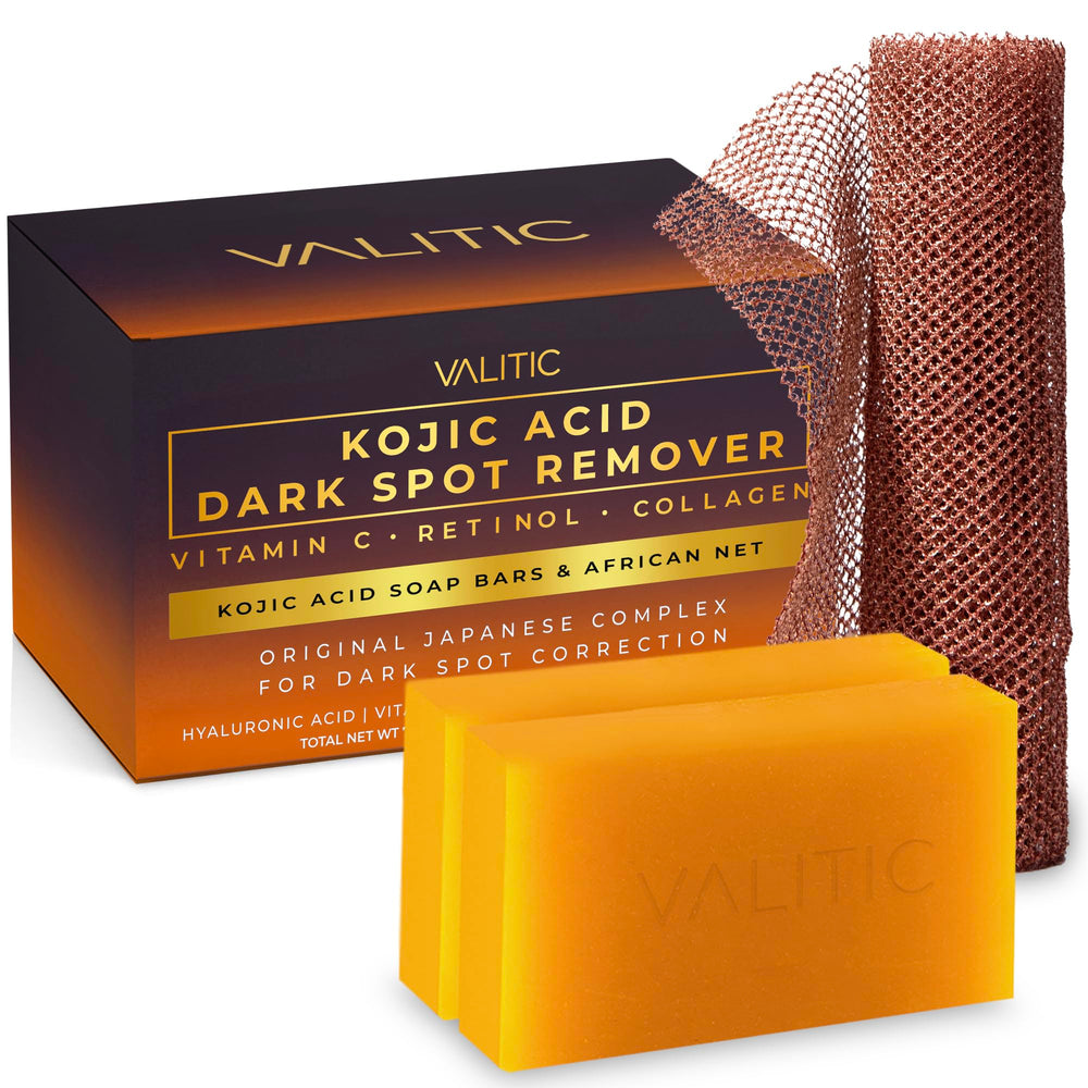 VALITIC Kojic Acid Dark Spot Soap front-pack demonstrates the two-pack bundle for even tone.