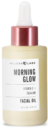 VALJEAN LABS Morning Glow Oil bottle shows a hydrating formula for daily brightness
