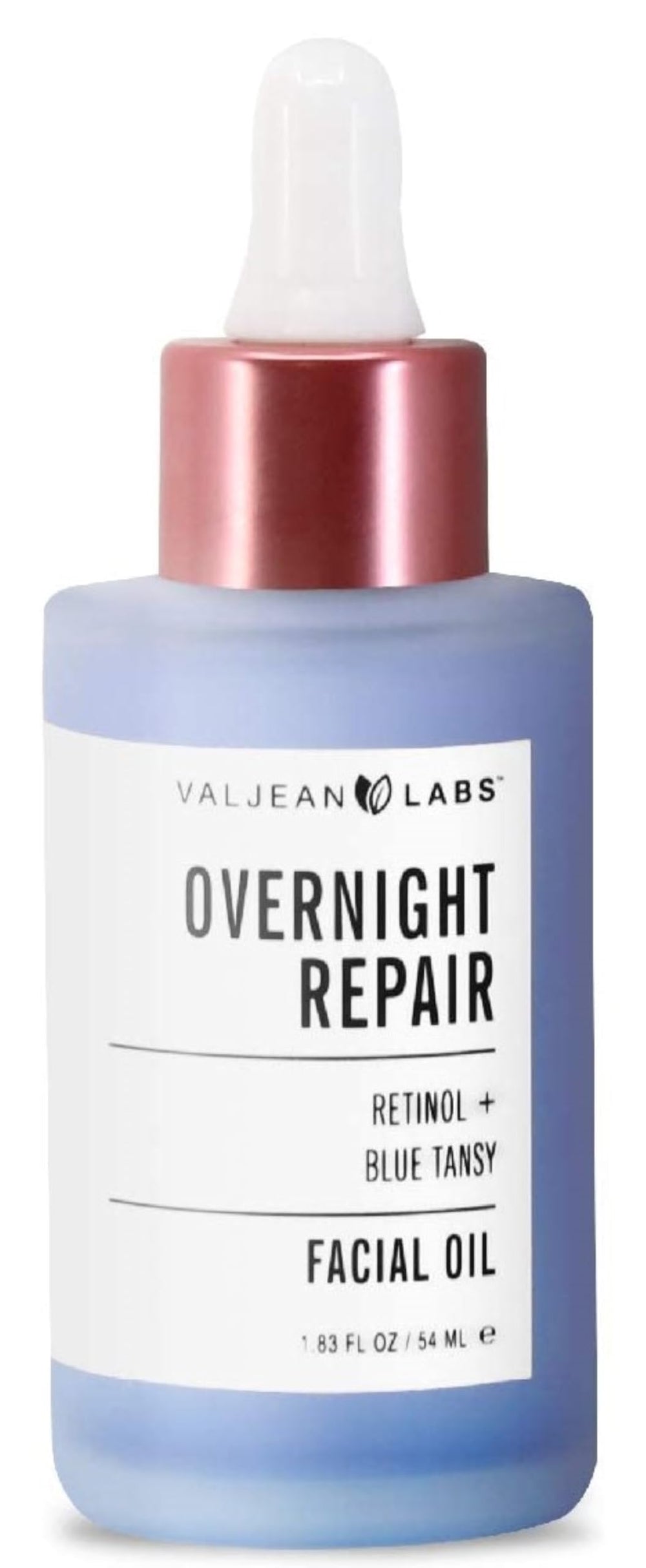 VALJEAN LABS Overnight Repair Facial Oil bottle highlights retinol for even skin tone and radiance.
