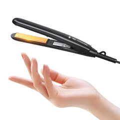 VANESSA PRO mini flat iron plate closeup shows a durable titanium surface for fast styling.