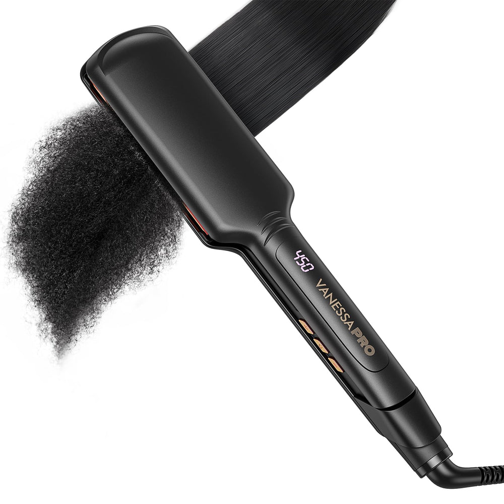 Vanessa Pro titanium flat iron close-up of the 2-inch plate for smooth styling
