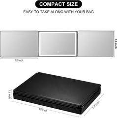 Vanexiss rechargeable 3-way mirror showing LED color options for accurate makeup.