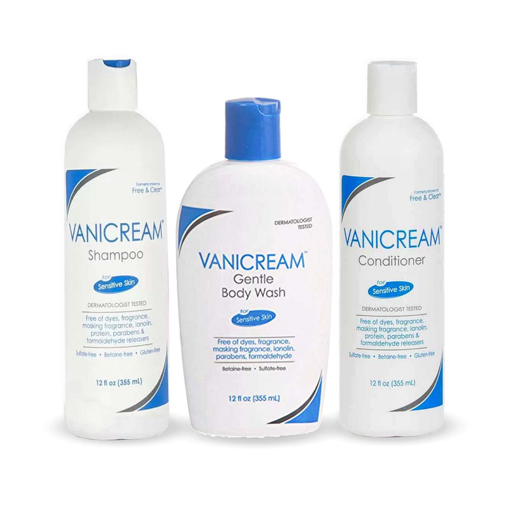 Vanicream Free and Clear Shampoo bottle for gentle cleansing on sensitive skin daily use