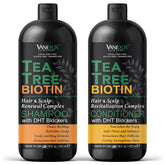 VANIDOX tea tree shampoo bottle shows refreshing cleanse and scalp care benefits