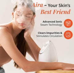 Aira steamer water tank 85ml close-up highlighting easy-fill feature.