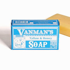 The VanMan Company barra jabón manteca de res miel agua destilada, hidratación suave.