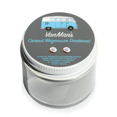 VanMan’s deodorant tube showing handmade coconut-magnesium formula for gentle odor control and daily freshness.