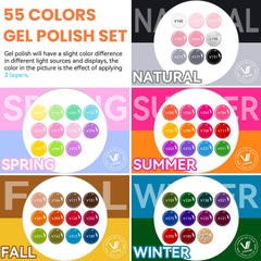 VANREESA 55-colors palette showcases vibrant shades for versatile nail designs.