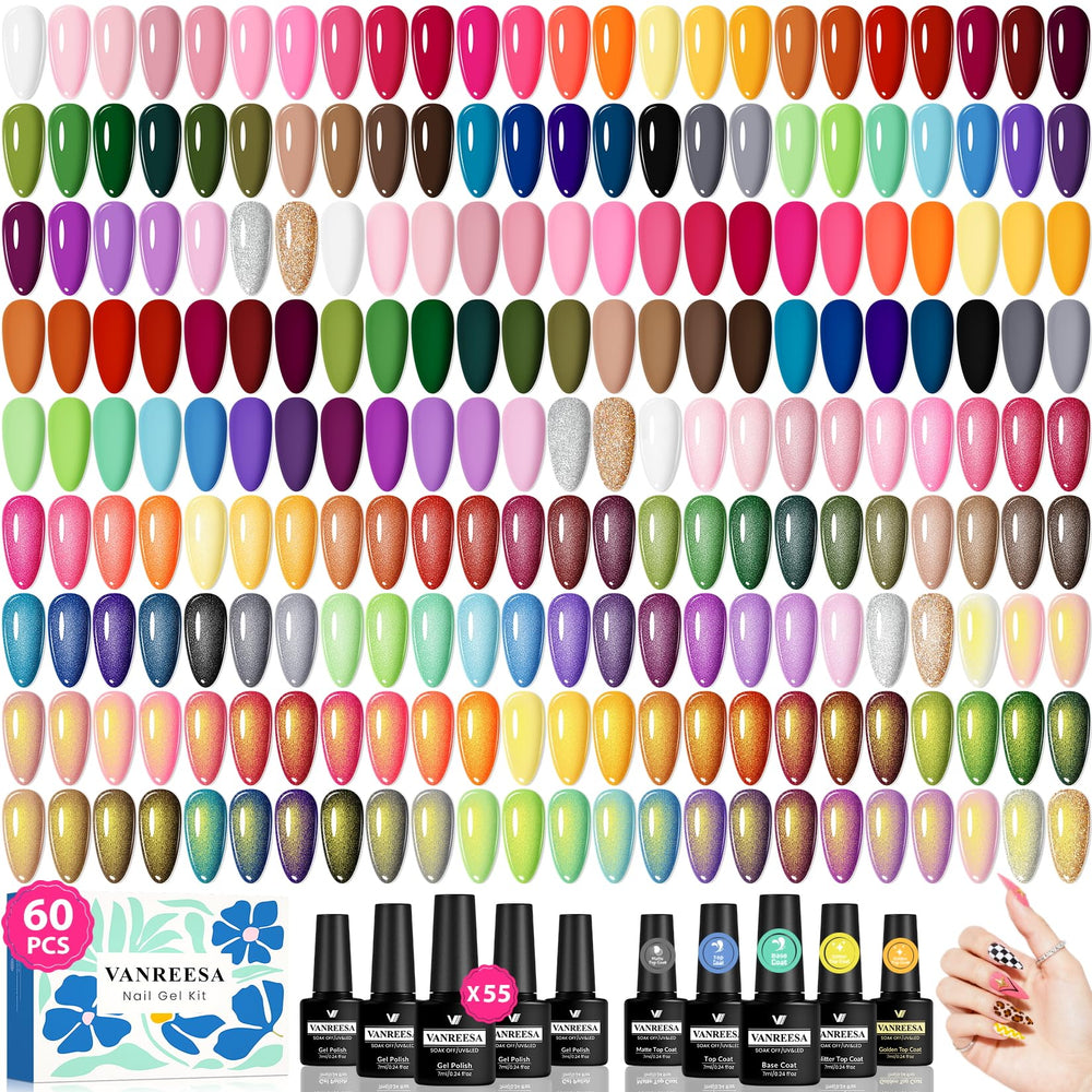 VANREESA 60-pcs gel nail polish set box highlights organized collection for home manicures.