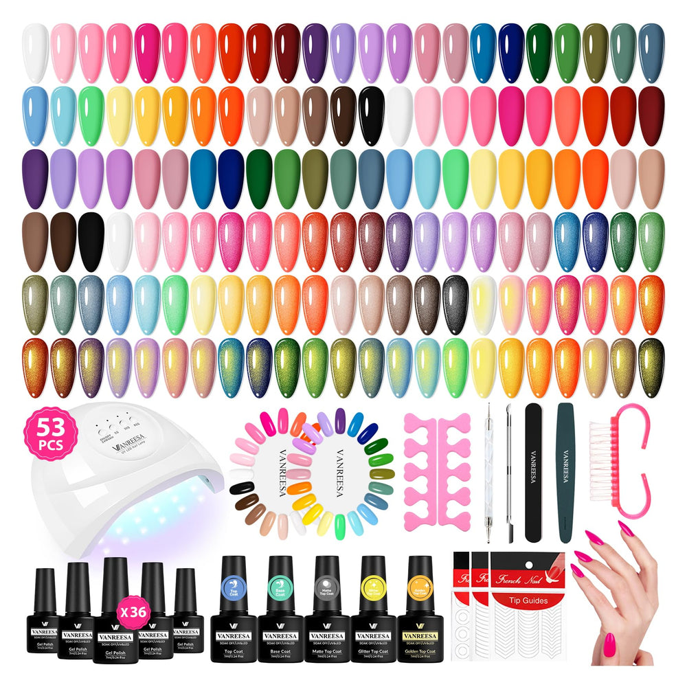 Vanreesa gel nail polish kit with UV lamp in box for at-home manicure sessions.