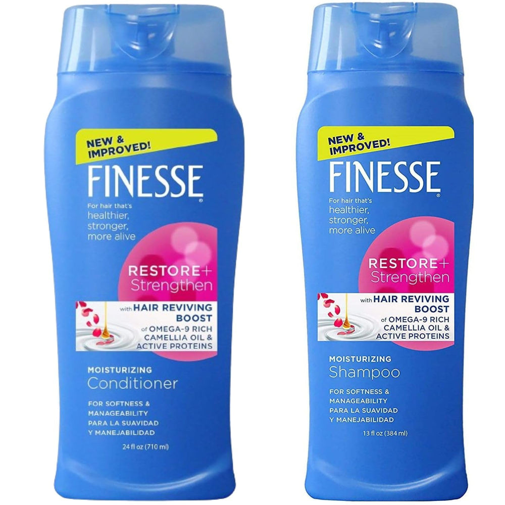 Variety Junction Finesse 13oz shampoo bottle promoting moisture for soft, manageable hair