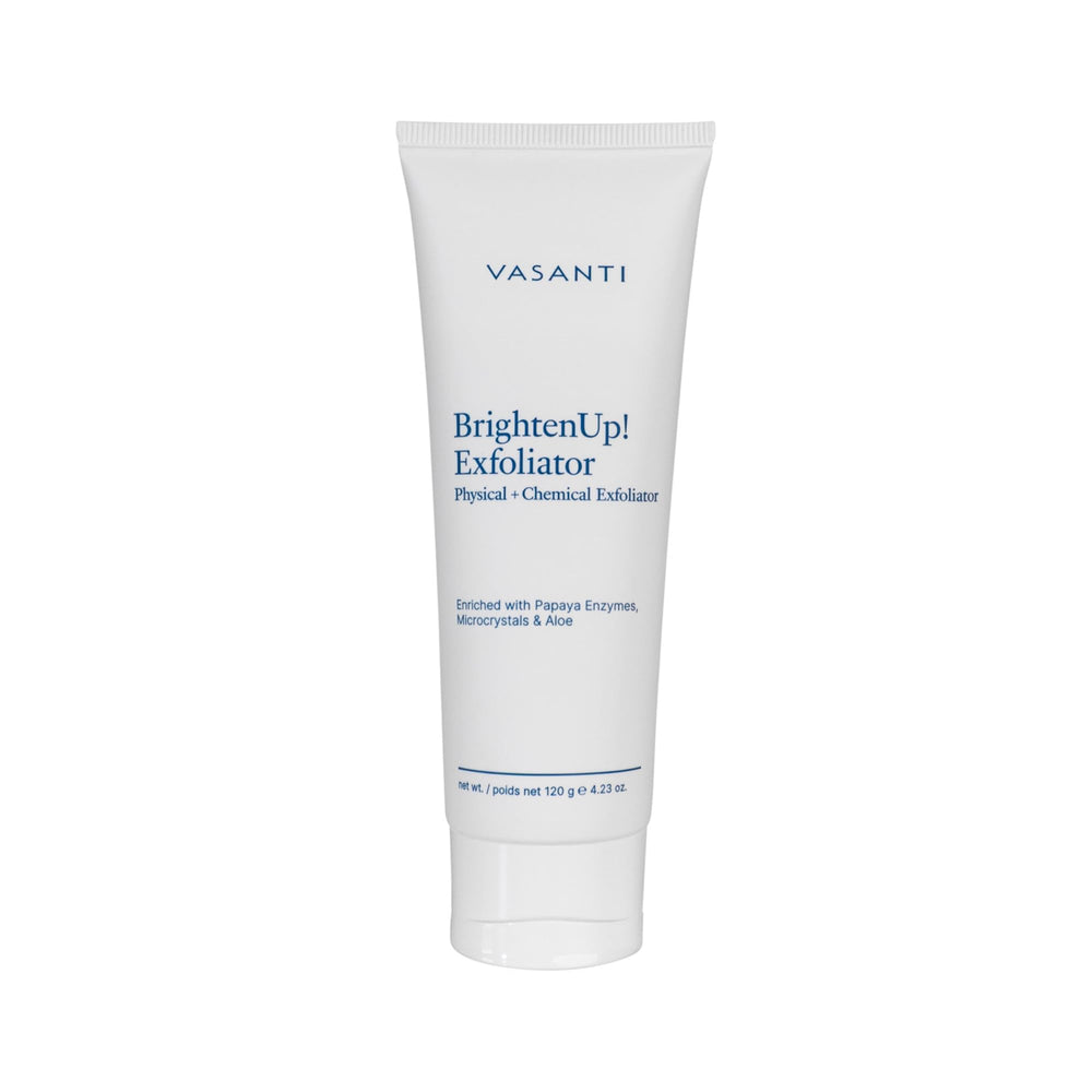 VASANTI Exfoliating Face Wash bottle shows papaya enzymes for radiant skin.