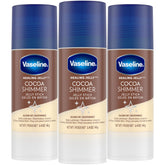 Vaseline Cocoa Shimmer Jelly Stick packaging highlights travel-friendly 3-pack for on-the-go moisture.