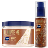 Vaseline Illuminate Me body butter close-up texture showing hydration and softness.