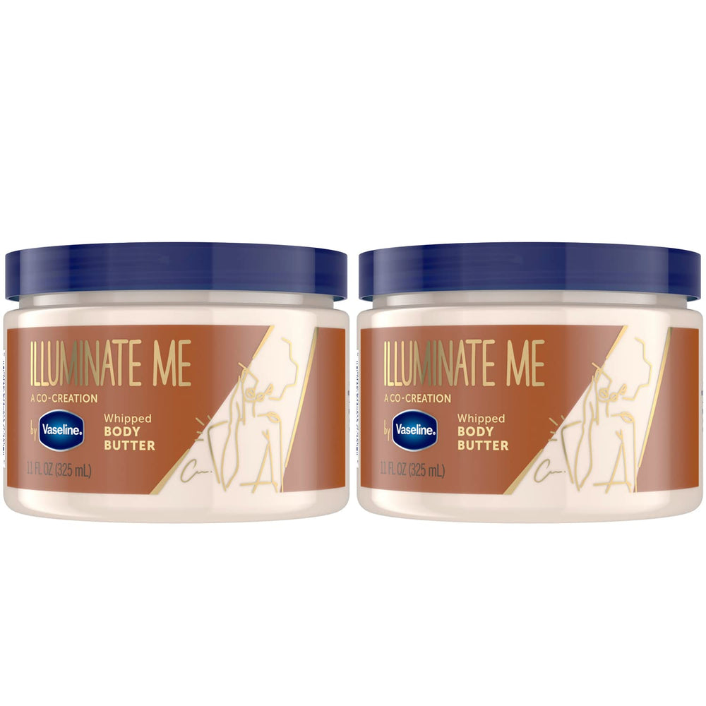 Vaseline Illuminate Me whipped butter jar close-up showing rich texture for luminous skin