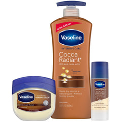 Vaseline Intensive Care Cocoa Radiant Lotion bottle showing rich moisture for daily hydration.