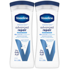 Vaseline Intensive Care Lotion unscented front bottle demonstrating deep hydration for dry skin