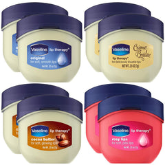 Vaseline Lip Therapy 8-pack packaging shows assorted balms for on-the-go hydration.