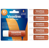 Vaseline Lip Therapy Cocoa Butter Balm tube delivers long-lasting moisture.