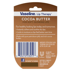 Vaseline Lip Therapy Cocoa Butter mini jar close-up reveals smooth surface and moisture.