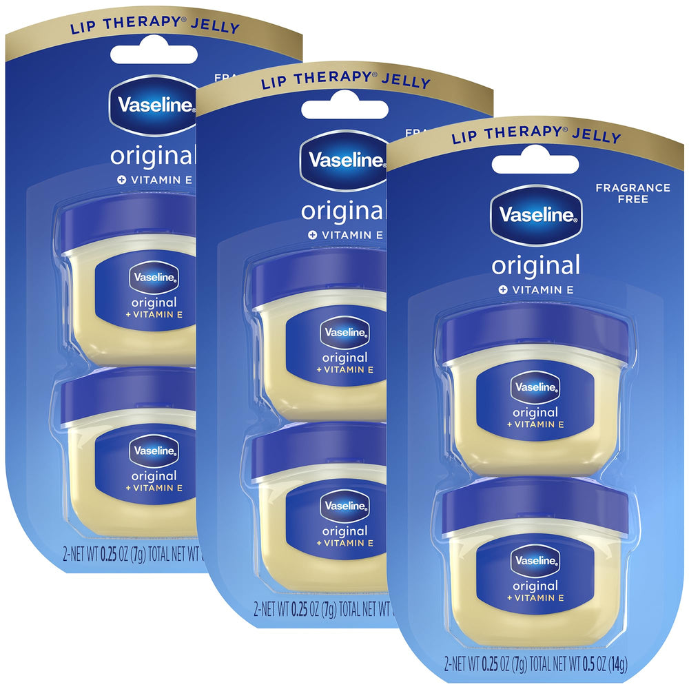 Vaseline Lip Therapy Original mini jar hanging display showing bulk lip balm for on-the-go moisture