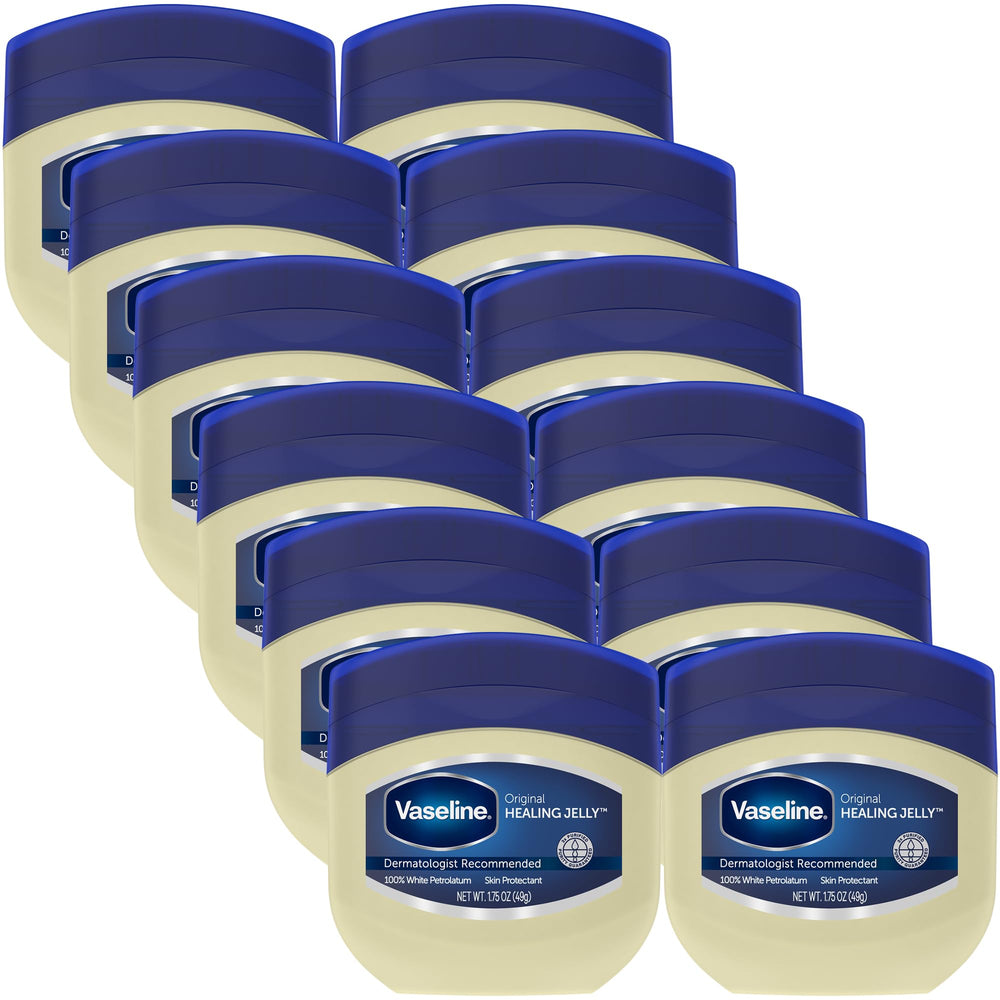 Vaseline Petroleum Jelly Original 1.75 oz pack-12 bottles: travel-ready moisture protection on the go.