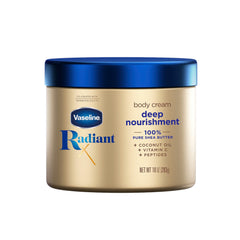Vaseline Radiant X Deep Nourishment Body Cream packshot highlights rich shea butter moisture