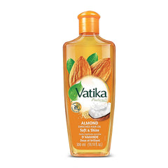 Vatika Naturals Dabur Hair Oil bottle for nourished, manageable hair from root to tip.