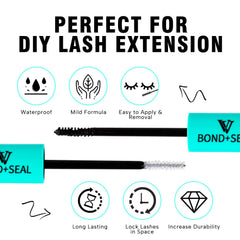 VAVALASH dual-ended bottle showing bond and seal sections for efficient DIY lashes.