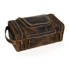 VC Vintage Couture leather toiletry bag side view shows premium durability for travel