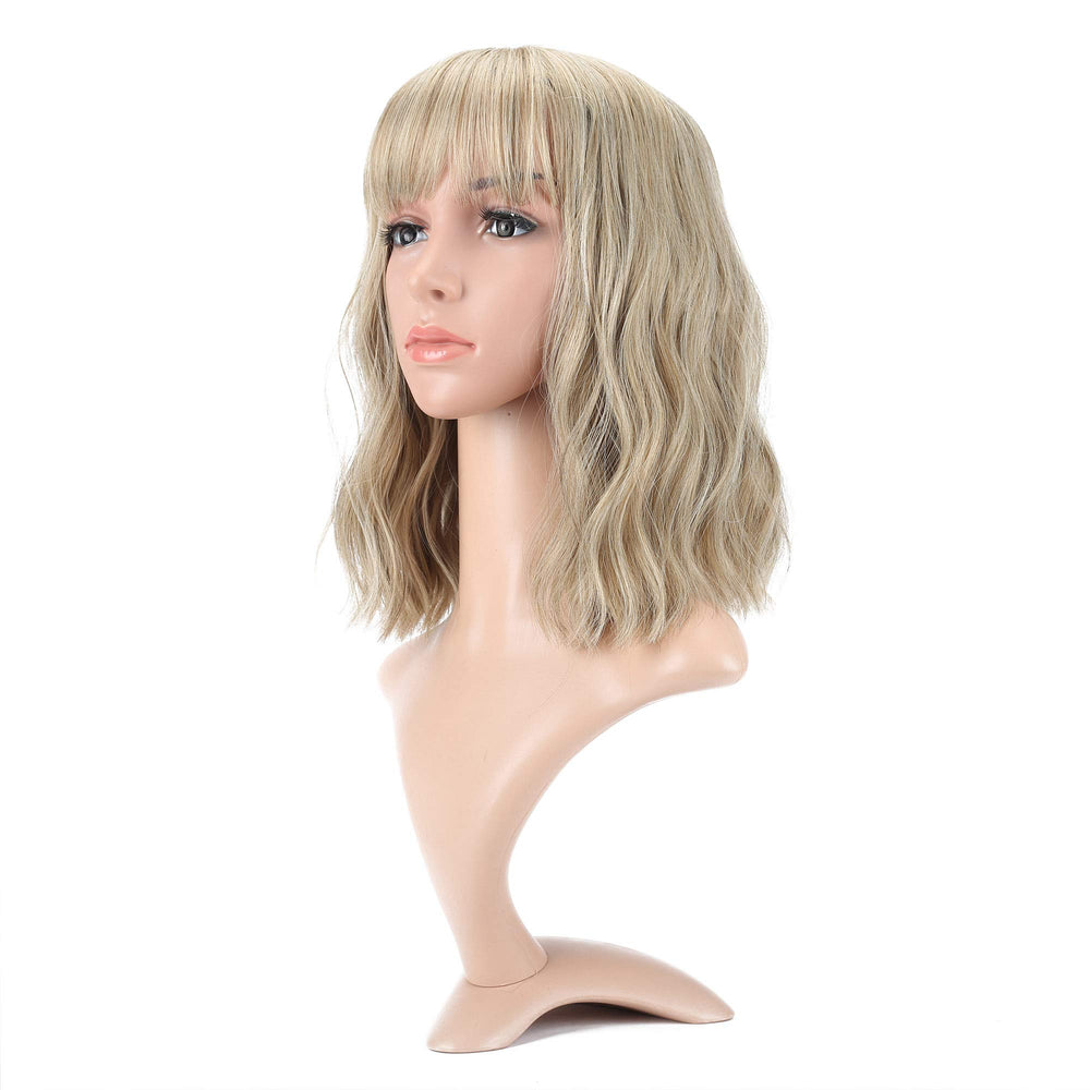 VCKOVCKO natural blonde wig with air bangs on shoulder-length style for everyday wear
