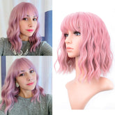 VCKOVCKO pastel wavy wig with air bangs in purple pink for daily wear.