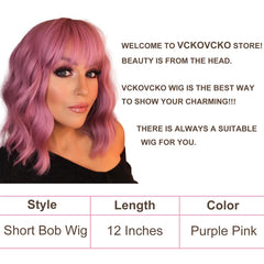 VCKOVCKO pastel wavy wig color variation shows pink-purple tones for versatile styling.