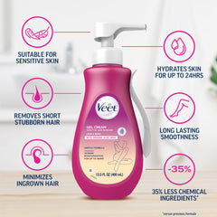 Hand using Veet spatula to remove cream showing clean, quick cleanup benefit